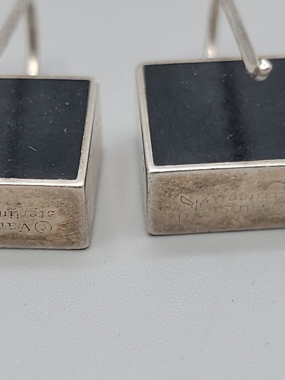Vintage Victoria Varga Modernist 925 Sterling Silver Drop Earrings Enamel Blocks - Picture 7 of 13